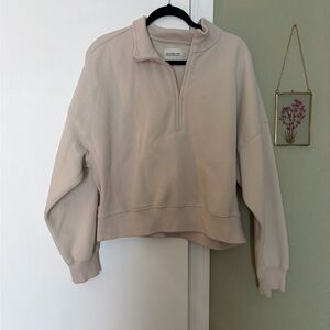 Abercrombie & Fitch Women's Beige Quarter-Zip Hoodie (Sunday Mini Half-Zip)